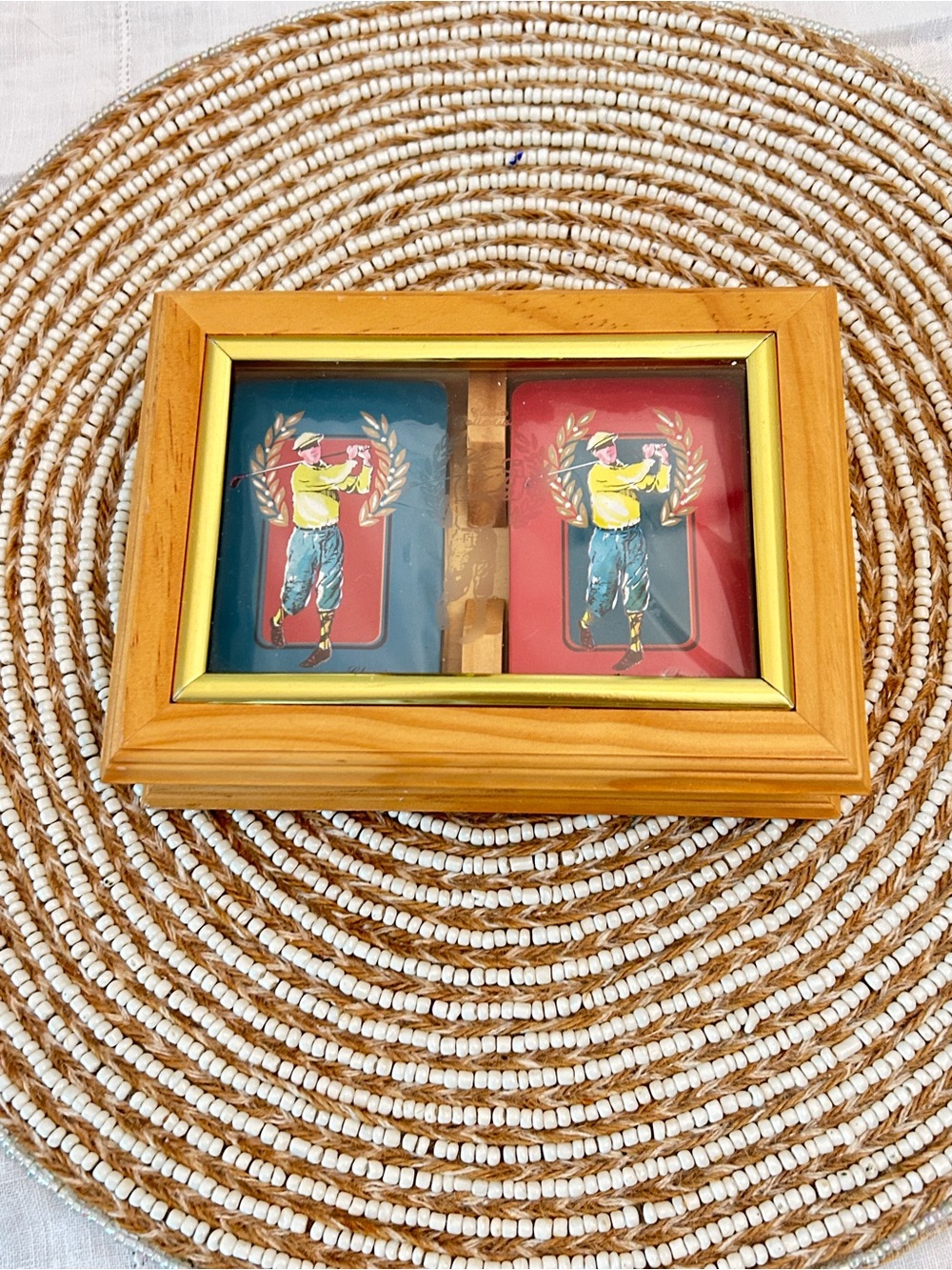 Vintage Wooden Box Set of 2 Packs of Playing cards